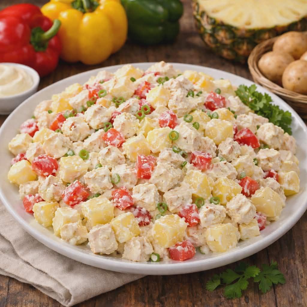 Салат з ананасами та запашним курячим філе