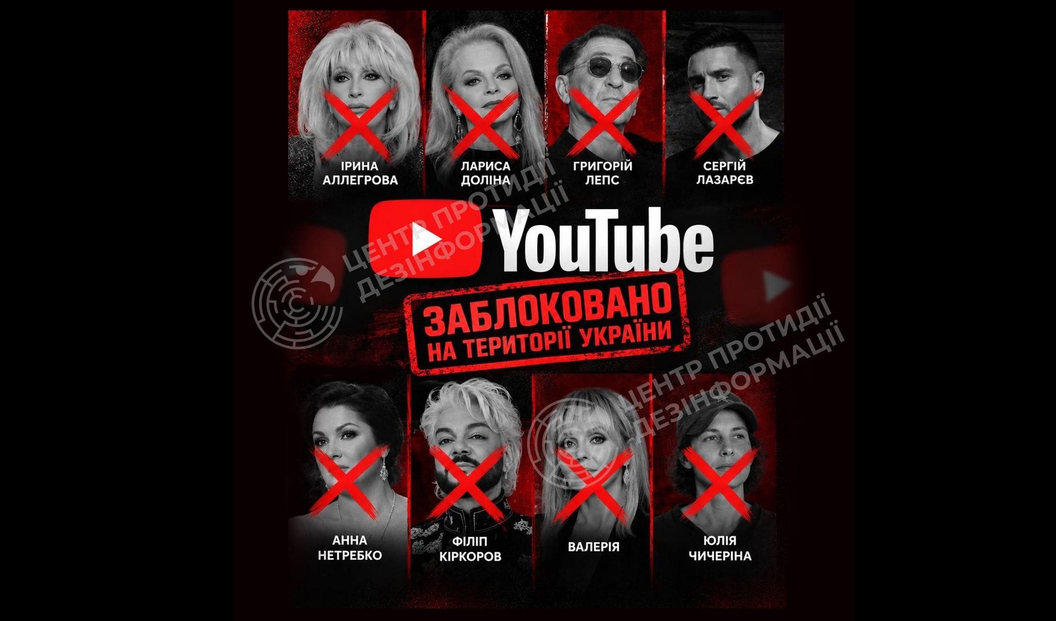 YouTube заблокував в Україні понад три десятки каналів російських артистів-путіністів